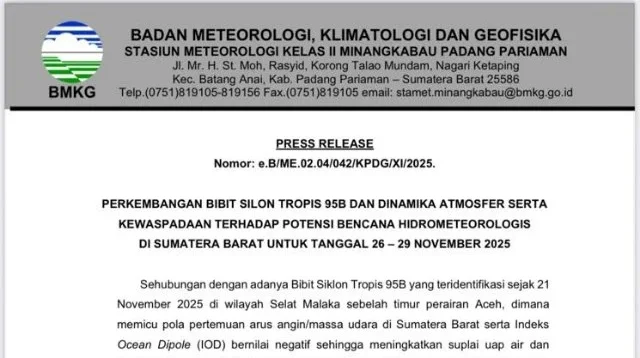 BMKG Sumbar dan Tantangan Cuaca Ekstrem di Ranah Minang