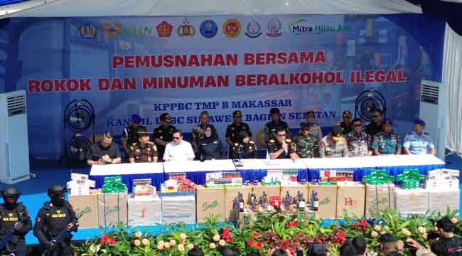 Bea Cukai Sulbagsel Perkuat Pengawasan, Musnahkan Jutaan Rokok dan Minuman Beralkohol Ilegal
