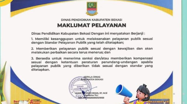 Disdik Kabupaten Bekasi Raih Nilai 93 dari Ombudsman